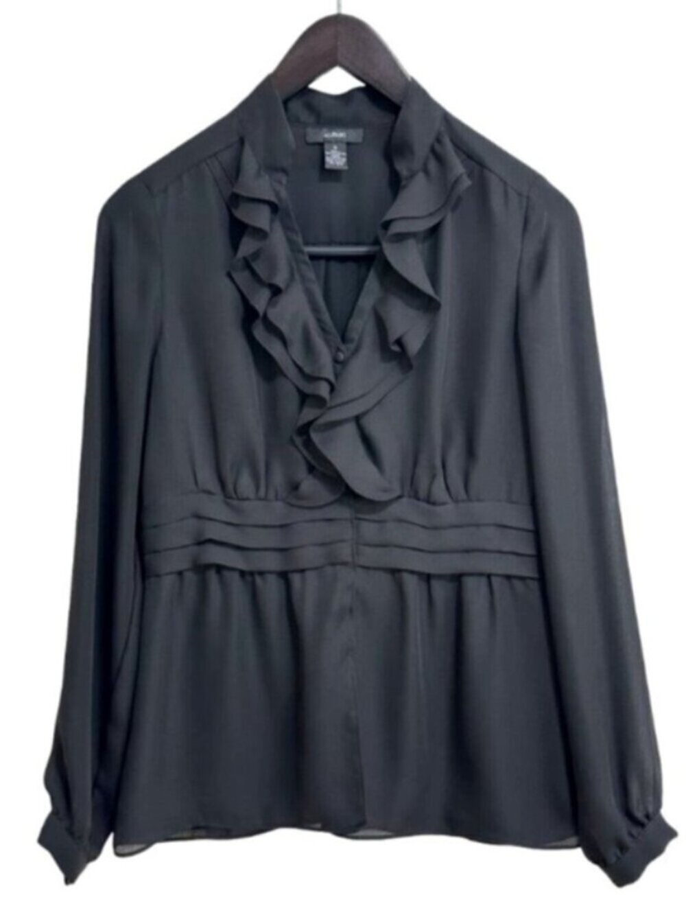 ALFANI Peplum Button Down Long Sleeve Blouse Black Size 6